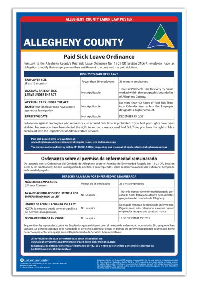 Allegheny, PA County Labor Law Poster