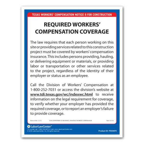 Texas Workers Compensation Notice 8 for Construction