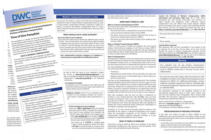 California Time of Hire Workers' Compensation Pamphlet