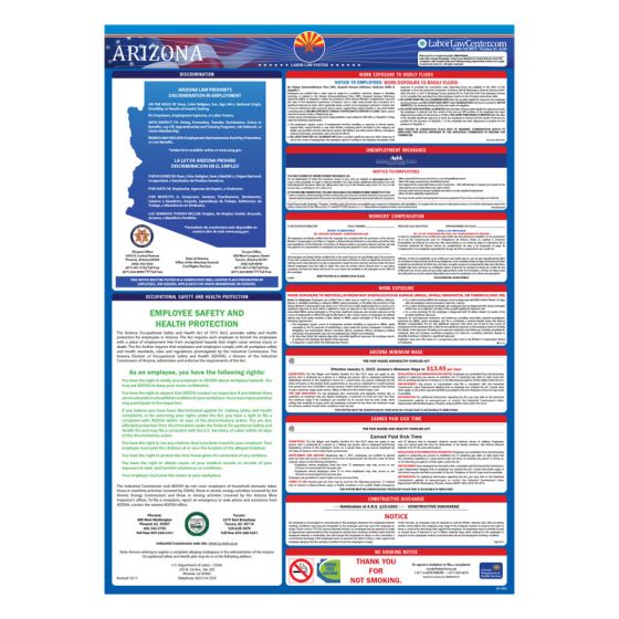 Arizona State Labor Law Poster - Unlaminated 