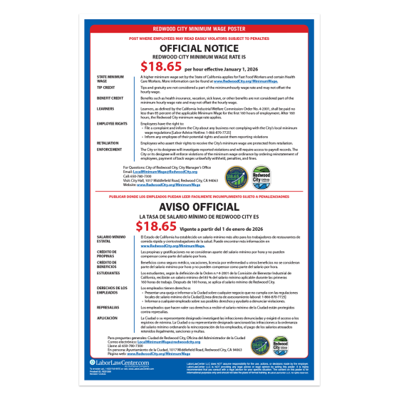 Redwood City Labor Law Poster