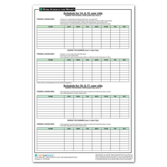 Work Schedule for Minors