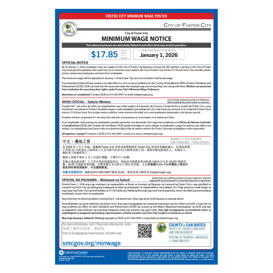 Foster, CA City Labor Law Poster