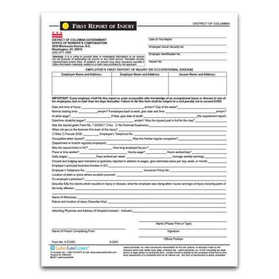 District of Columbia First Report of Injury Form