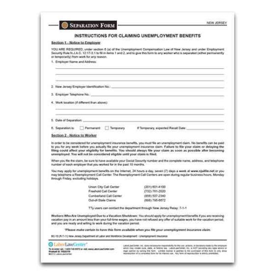 New Jersey Separation Form
