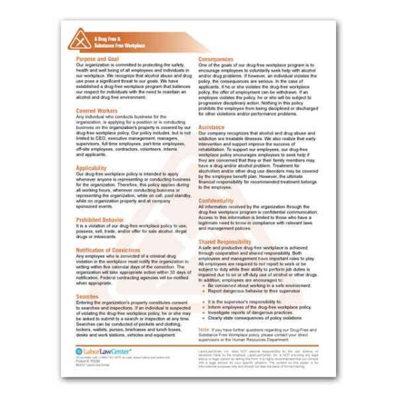 Drug Free Workplace Information Sheet