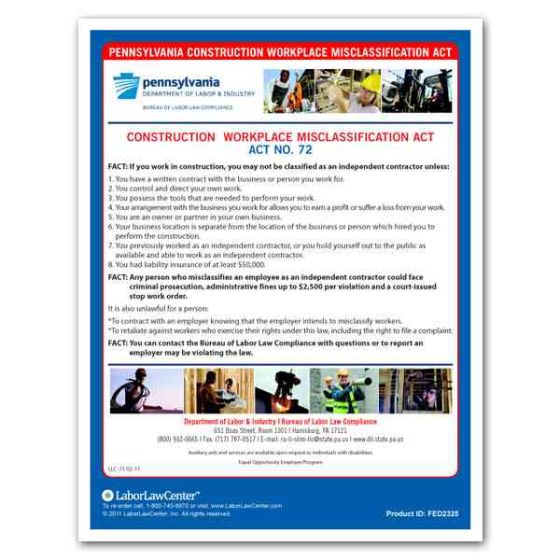 Pennsylvania Construction Workplace Misclassification Act Poster
