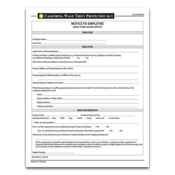 CA Wage Theft Protection Act Form