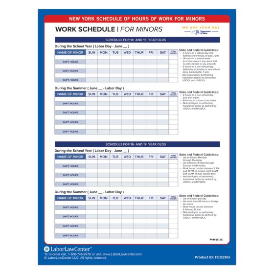 New York Schedule of Hours of Work for Minors