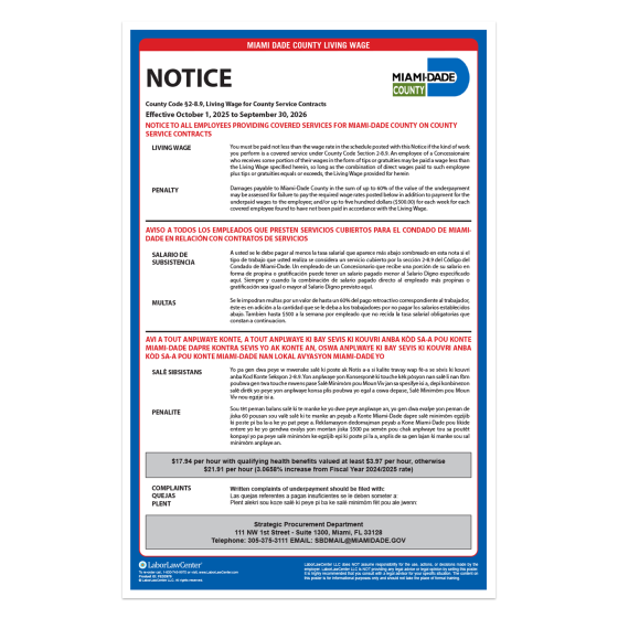 Miami Dade County Labor Law Poster