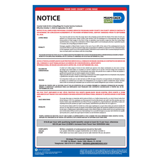 Miami Dade County Labor Law Poster