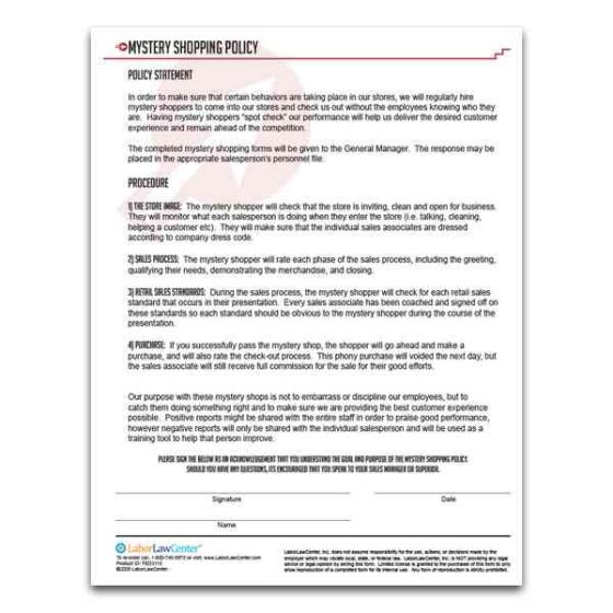 Mystery Shopping Policy Form