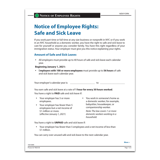 New York City Safe and Sick Leave Form