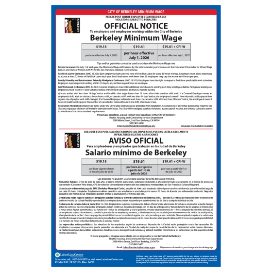 Berkeley, CA City Labor Law Poster