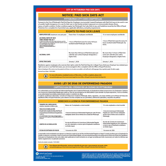 Pittsburgh City Labor Law Poster