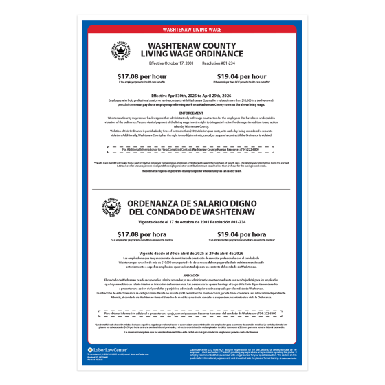 Washtenaw County Living Wage Poster