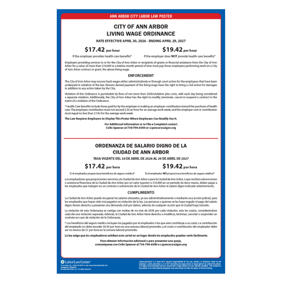 Ann Arbor City Labor Law Poster