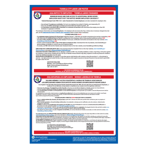 Tukwila City Labor Law Poster