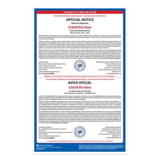 Pasadena Labor Law Poster