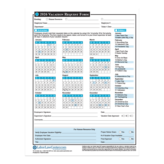 Vacation Request Form (Calendar)