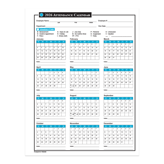 2026 Attendance Calendars