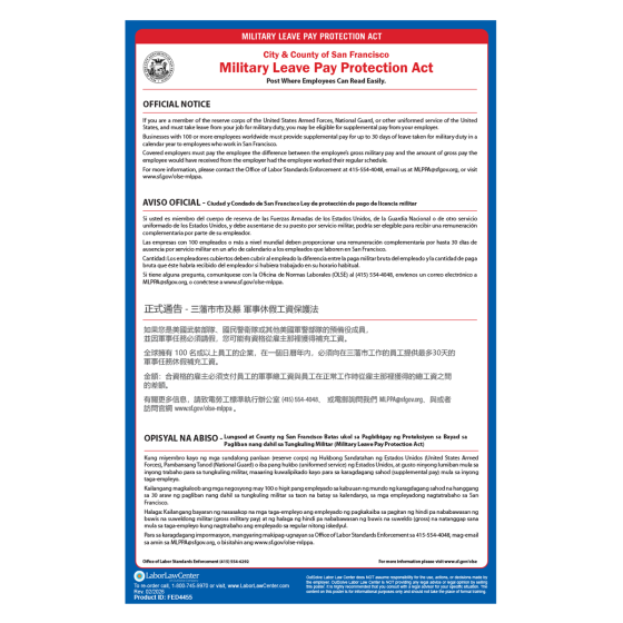 San Francisco Military Leave Pay Protection Act Multi-Language