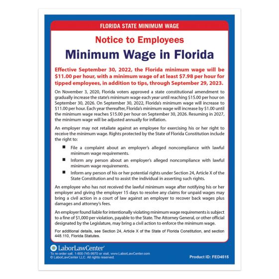 Florida State Minimum Wage Poster