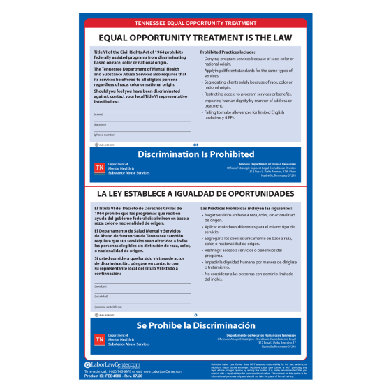 Tennessee Title VI Equal Opportunity Treatment Poster
