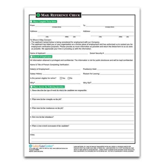 Mail Reference Check Form