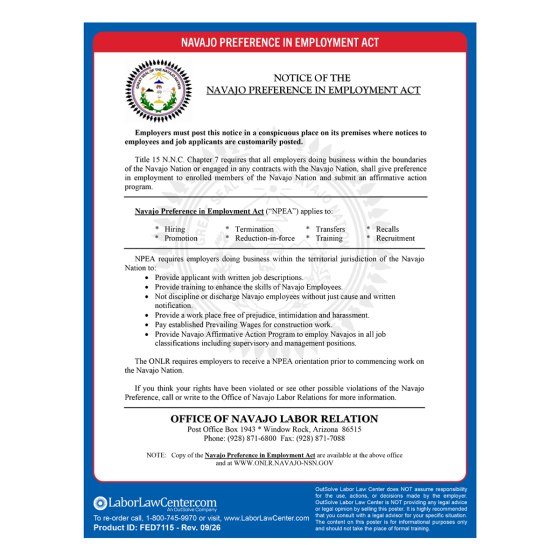 Federal Navajo Preference in Employment Act (NPEA) Poster