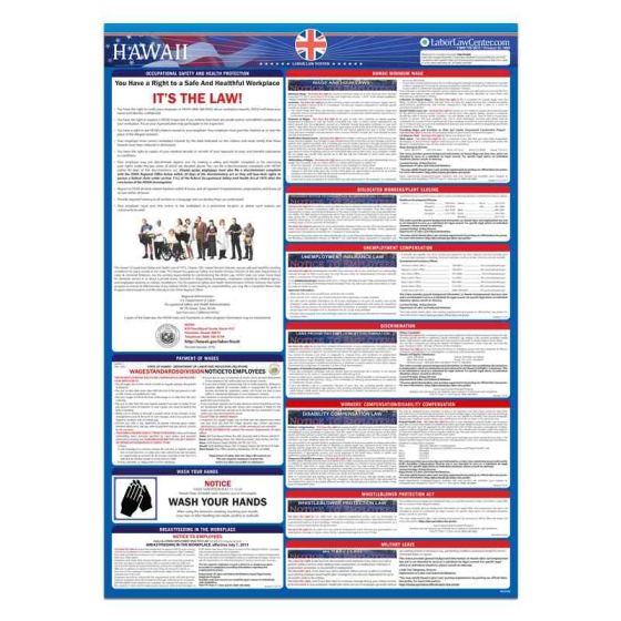 Hawaii State Labor Law Poster - Unlaminated 