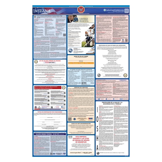 Indiana & Federal Labor Law Posters - Spanish