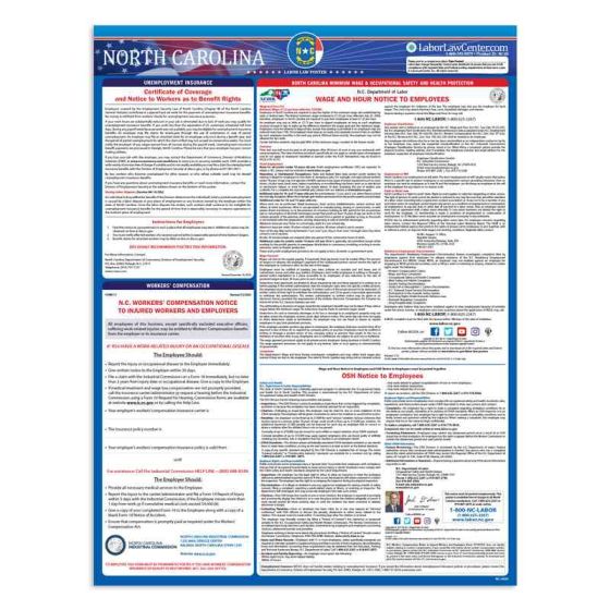 North Carolina State Labor Law Poster - Unlaminated 