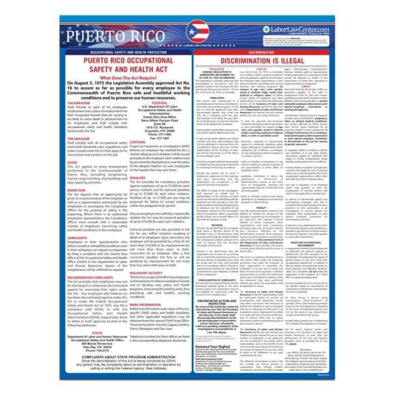 Puerto Rico State Labor Law Poster - Unlaminated 
