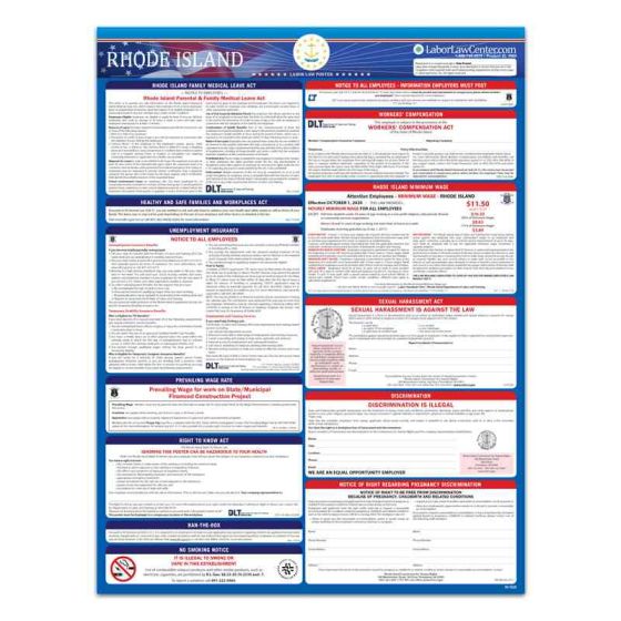 Rhode Island State Labor Law Poster - Unlaminated 