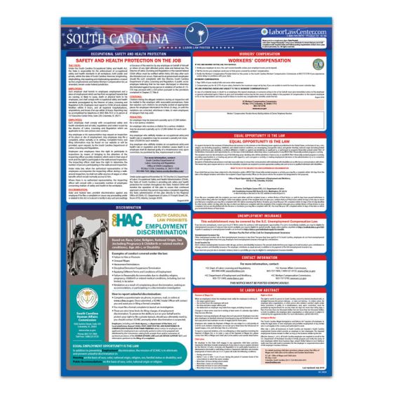 South Carolina State Labor Law Poster - Spanish - Unlaminated 