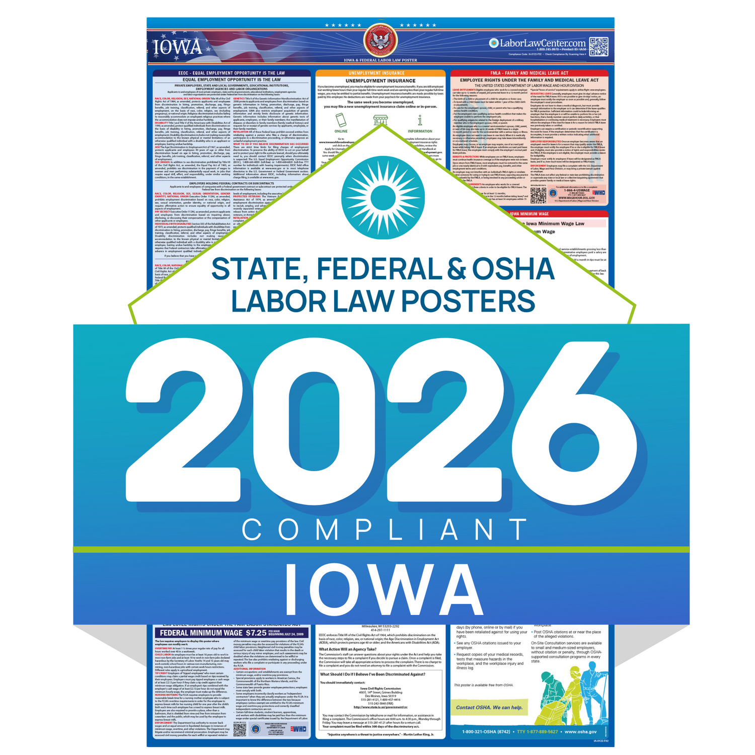 2025-2026 Iowa Labor Law Poster State, Federal, OSHA in One