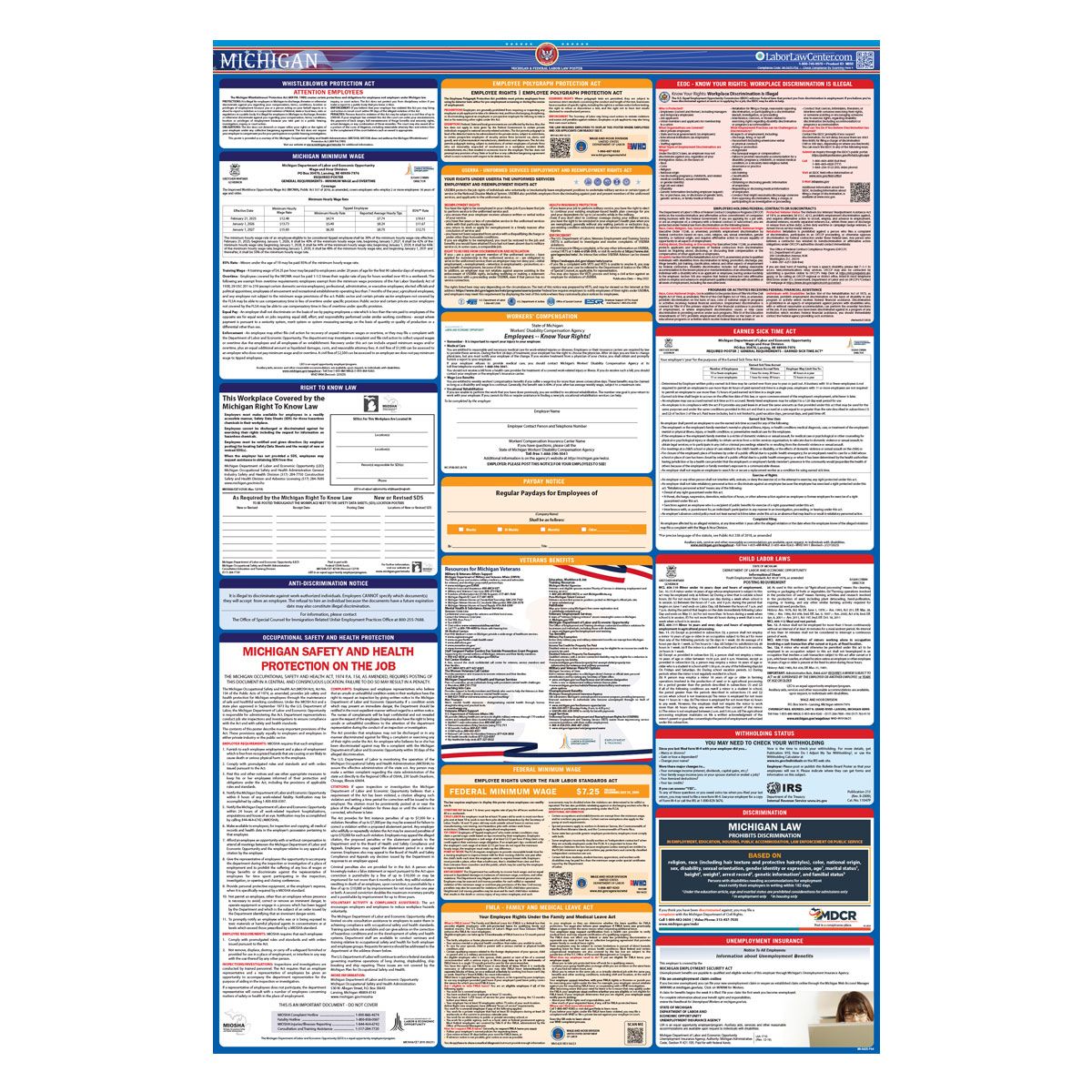 2026 Michigan Labor Law Poster | State, Federal, OSHA in One Single  Laminated Poster