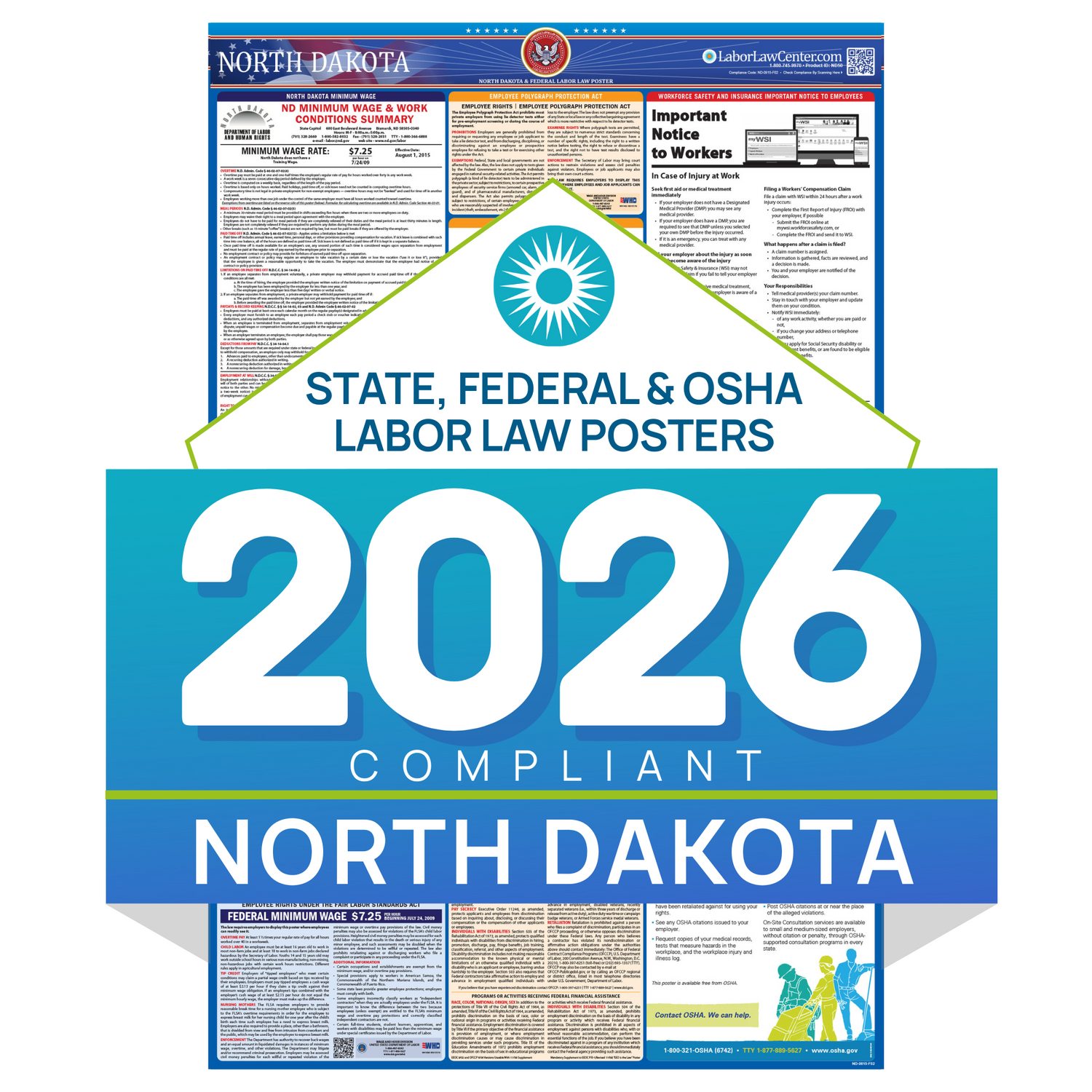 リクルート版労働白書WORKS REPORT '97 FA5 2026 North Dakota Labor Law Poster | State, Federal, OSHA in One